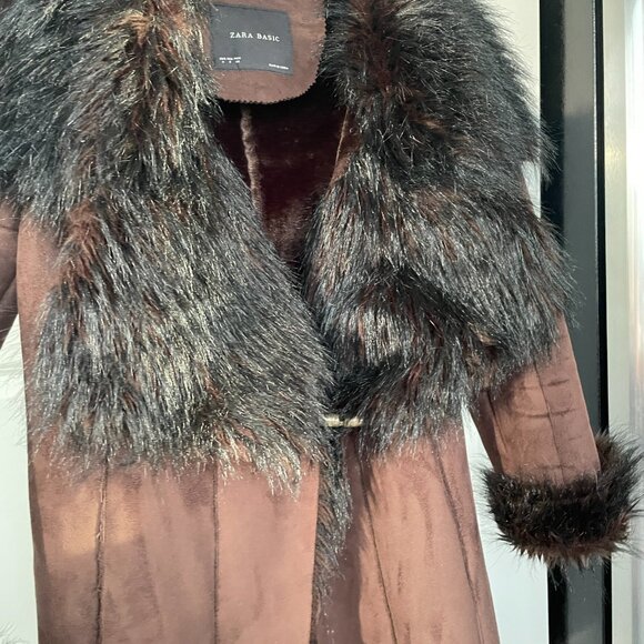 Faux fur Jacket, Y2k Fluffy Brown Faux Fur Trim Jacket, Mocha Short Afghan Coat - Picture 6 of 10